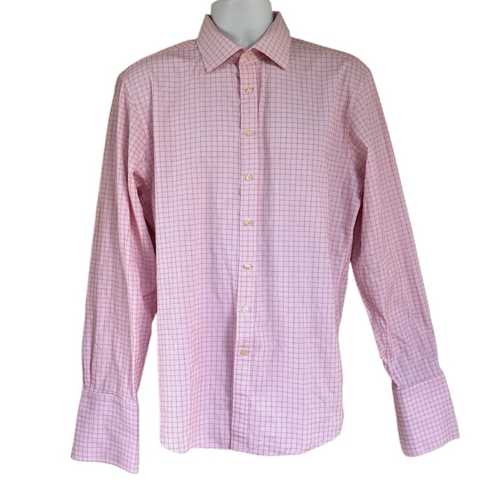 Thomas Pink Men's Pink Check Slim Fit French Cuff Classic Shirt Size 17/43com